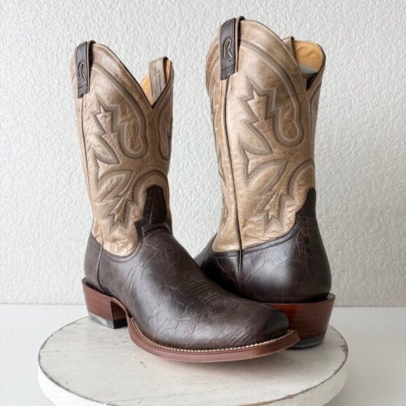 Rod Patrick Mens Cowboy Boots 12.5AA Antique Mocha Bison Brown Western Blunt Toe - Picture 1 of 12